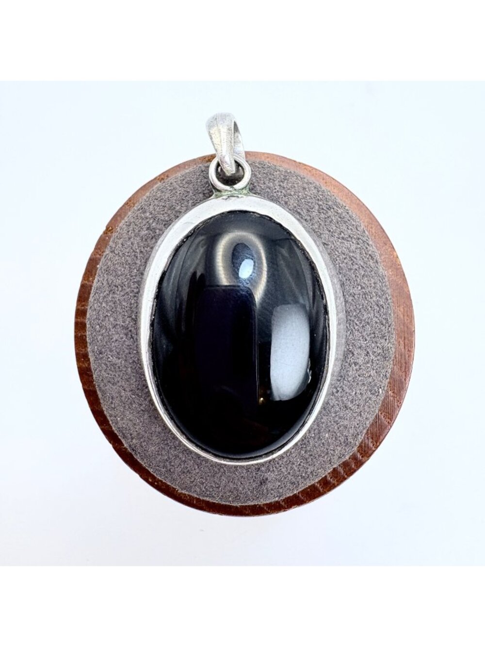 Black Onyx Cabochon Bezel Set Pendant VTG Sterling Silver 925 Size 1.5" Length